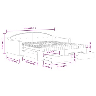 vidaXL Καναπές Κρεβάτι Συρόμενος Αν. Γκρι 100x200 εκ Ύφασμα & Συρτάρια