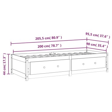 vidaXL Καναπές Κρεβάτι Χωρίς Στρώμα 90x200 εκ. Μασίφ Ξύλο Πεύκου
