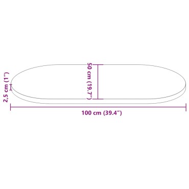 vidaXL Επιφάνεια Τραπεζιού Οβάλ Λευκή 100x50x2,5cm Μασίφ Ξύλο Πεύκου 1 τεμ.