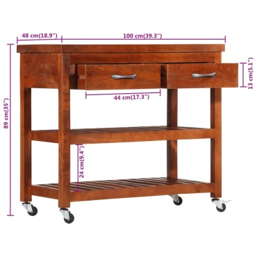 vidaXL Τρόλεϊ Κουζίνας 100x48x89cm από Μασίφ Ξύλο Ακακίας 1 τεμ.