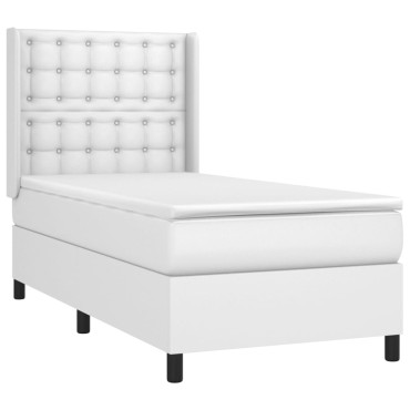 vidaXL Κρεβάτι Boxspring με Στρώμα Λευκό 90x190cm από Συνθετικό Δέρμα 1 τεμ. - Μονό