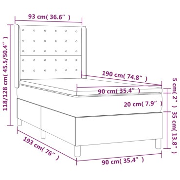 vidaXL Κρεβάτι Boxspring με Στρώμα Λευκό 90x190cm από Συνθετικό Δέρμα 1 τεμ. - Μονό
