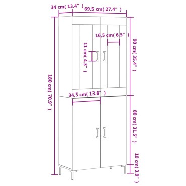 vidaXL Ντουλάπι Λευκό 69,5x34x180cm από Επεξεργασμένο Ξύλο 1 τεμ.