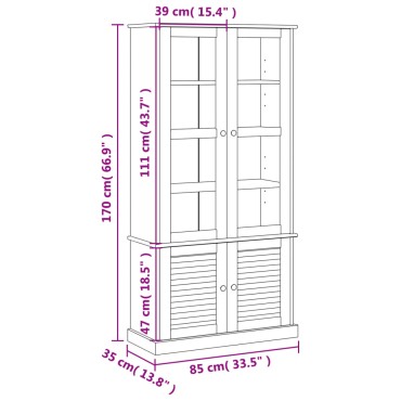 vidaXL Βιτρίνα VIGO Λευκή 85x35x170cm από Μασίφ Ξύλο Πεύκου 1 τεμ.
