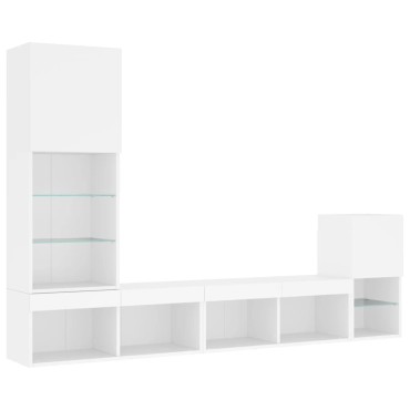 vidaXL Έπιπλα Τοίχου Τηλεόρασης 4 τεμ LED Λευκά από Επεξεργασμένο Ξύλο