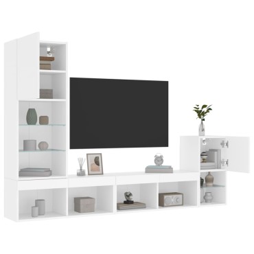 vidaXL Έπιπλα Τοίχου Τηλεόρασης 4 τεμ LED Λευκά από Επεξεργασμένο Ξύλο
