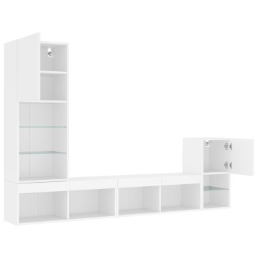 vidaXL Έπιπλα Τοίχου Τηλεόρασης 4 τεμ LED Λευκά από Επεξεργασμένο Ξύλο