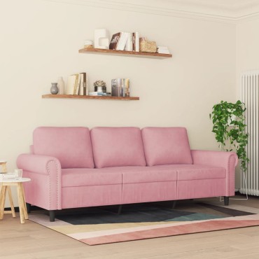 vidaXL Καναπές Τριθέσιος Ροζ Βελούδινος 212x77x80cm 1 τεμ.
