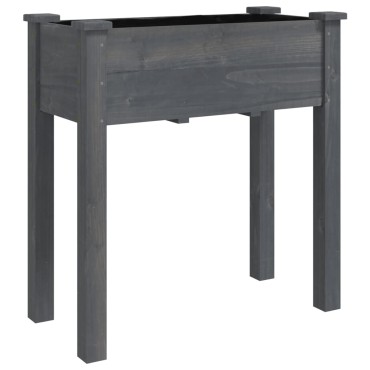 vidaXL Γλάστρα με Ρόδες & Επένδυση Γκρι 71x37x80 εκ Μασίφ Ξύλο Ελάτης