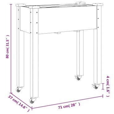 vidaXL Γλάστρα με Ρόδες & Επένδυση Γκρι 71x37x80 εκ Μασίφ Ξύλο Ελάτης