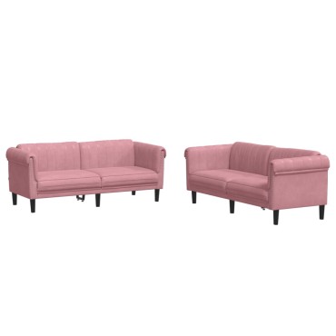 vidaXL Σετ Σαλονιού 2 τεμ. Ροζ από Βελούδο 182x77x74cm  Διθέσιος Τριθέσιος