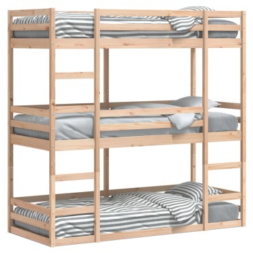 vidaXL Τριπλή Κουκέτα 90x190cm από Μασίφ Ξύλο Πεύκου - Μονό