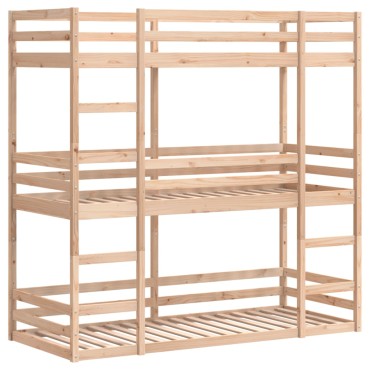 vidaXL Τριπλή Κουκέτα 90x190cm από Μασίφ Ξύλο Πεύκου - Μονό