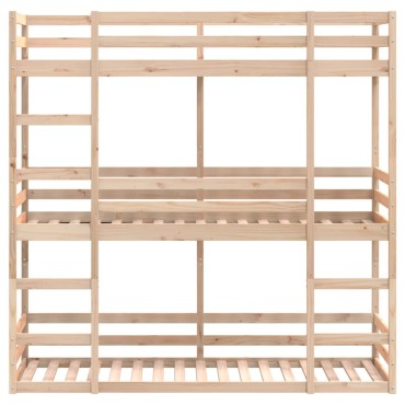 vidaXL Τριπλή Κουκέτα 90x190cm από Μασίφ Ξύλο Πεύκου - Μονό
