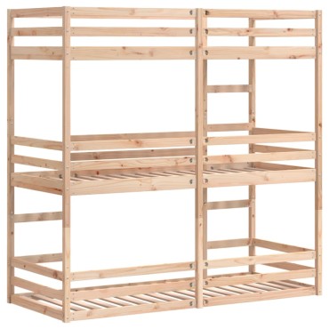 vidaXL Τριπλή Κουκέτα 90x190cm από Μασίφ Ξύλο Πεύκου - Μονό
