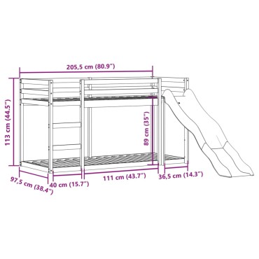 vidaXL Κουκέτα με Τσουλήθρα/Σκάλα Λευκό 90x200cm Μασίφ Ξύλο Πεύκου 1 τεμ. - Μονό