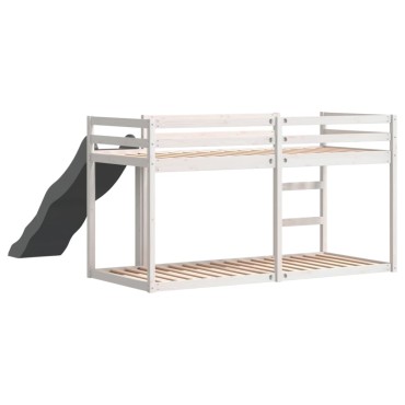 vidaXL Κουκέτα με Τσουλήθρα/Σκάλα Λευκό 90x200cm Μασίφ Ξύλο Πεύκου 1 τεμ. - Μονό