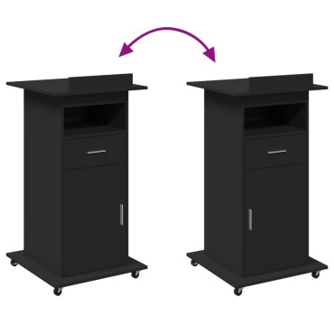 vidaXL Αναλόγιο με Ροδάκια & Συρτάρι Μαύρο 55x55x107cm Επεξ. Ξύλο 1 τεμ.