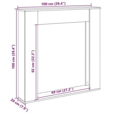 vidaXL Πλαίσιο Τζακιού Γκρι Σκυρ. 100x20x100 εκ. από Επεξ. Ξύλο