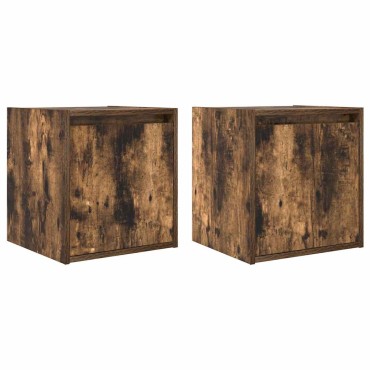 vidaXL Κομοδίνα Επιτοίχια 2 τεμ. Καπνιστή Δρυς 38x34x40cm