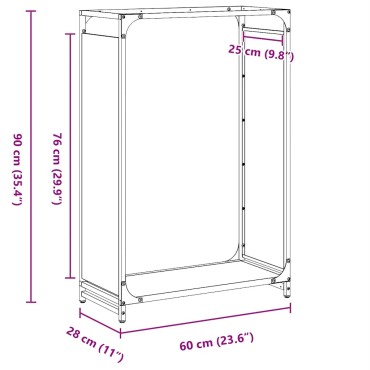 vidaXL Ράφι για καυσόξυλα Μαύρο 60x28x90 cm Ατσάλι ψυχρής έλασης