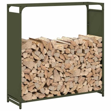 vidaXL Ράφι για καυσόξυλα Ελαιοπράσινο 90x28x90cm Ατσάλι ψυχρής έλασης