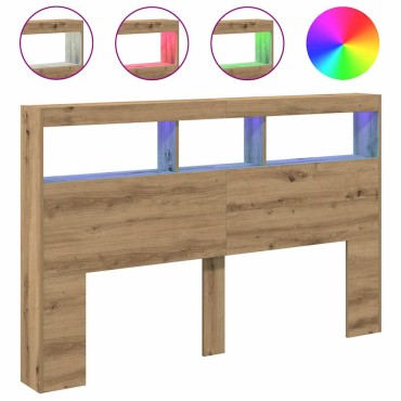 vidaXL Κεφαλάρι με Αποθηκευτικό Χώρο & LED Artisan Δρυς 160x17x102cm 1 τεμ.