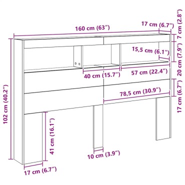 vidaXL Κεφαλάρι με Αποθηκευτικό Χώρο & LED Artisan Δρυς 160x17x102cm 1 τεμ.