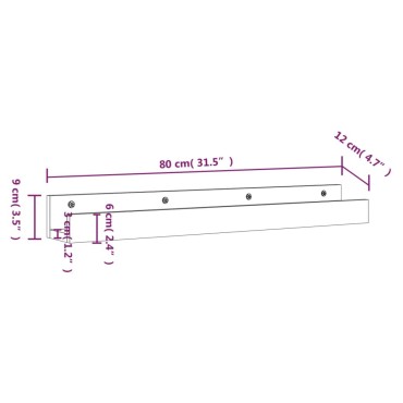 vidaXL Ράφια Τοίχου 2 τεμ. 80x12x9cm από Μασίφ Ξύλο Πεύκου