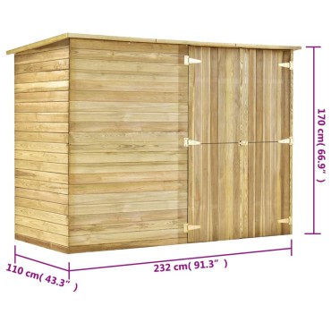 vidaXL Αποθήκη Ποδηλάτων Κήπου 232 x 110 x 170 εκ. από Εμποτισμένο Ξύλο Πεύκου