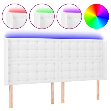 vidaXL Κεφαλάρι Κρεβατιού LED Λευκό 183x16x118/128cm Συνθετ. Δέρμα 1 τεμ.