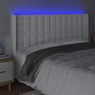 vidaXL Κεφαλάρι Κρεβατιού LED Λευκό 183x16x118/128cm Συνθετ. Δέρμα 1 τεμ.