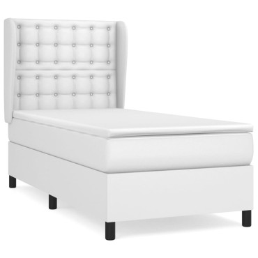 vidaXL Κρεβάτι Boxspring με Στρώμα Λευκό 90x190cm από Συνθετικό Δέρμα 1 τεμ. - Μονό