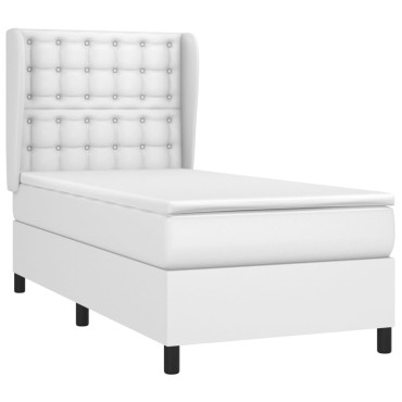 vidaXL Κρεβάτι Boxspring με Στρώμα Λευκό 90x190cm από Συνθετικό Δέρμα 1 τεμ. - Μονό