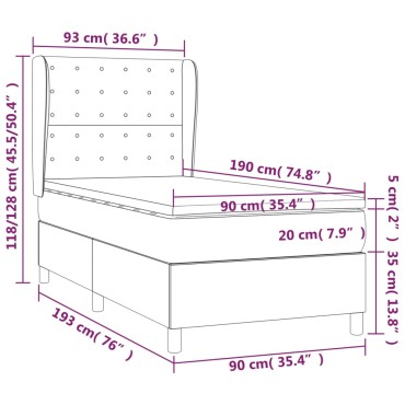 vidaXL Κρεβάτι Boxspring με Στρώμα Λευκό 90x190cm από Συνθετικό Δέρμα 1 τεμ. - Μονό