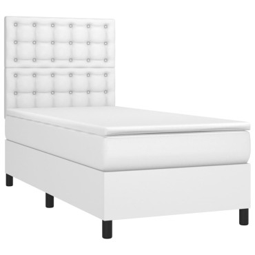 vidaXL Κρεβάτι Boxspring με Στρώμα Λευκό 90x190cm από Συνθετικό Δέρμα 1 τεμ. - Μονό