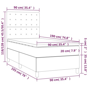 vidaXL Κρεβάτι Boxspring με Στρώμα Λευκό 90x190cm από Συνθετικό Δέρμα 1 τεμ. - Μονό