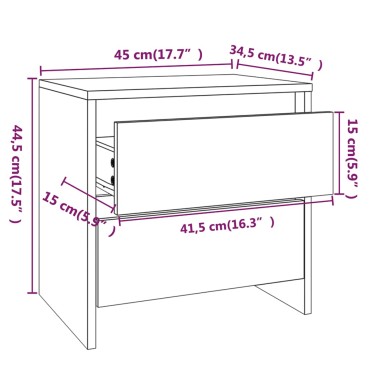 vidaXL Κομοδίνο Μαύρο 45x34,5x44,5cm από Μοριοσανίδα 1 τεμ.