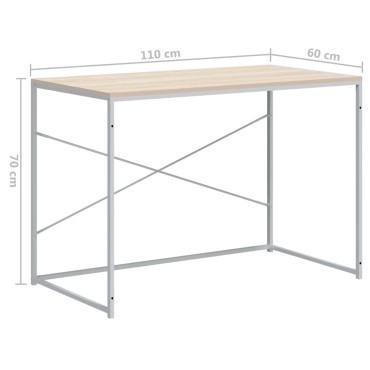 vidaXL Γραφείο Υπολογιστή Λευκό/Δρυς 110x60x70cm Επεξ. Ξύλο 1 τεμ.