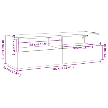 vidaXL Έπιπλο Τηλεόρασης Τοίχου Γκρι Sonoma 100x30x30cm Επεξ. Ξύλο