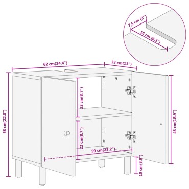 vidaXL Ντουλάπι Μπάνιου 62x33x58cm από Μασίφ Ξύλο Μάνγκο 1 τεμ.