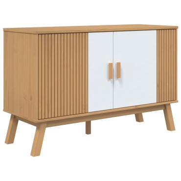 vidaXL Μπουφές OLDEN Λευκό & Καφέ 114x43x73,5cm Μασίφ Ξύλο Πεύκου 1 τεμ.