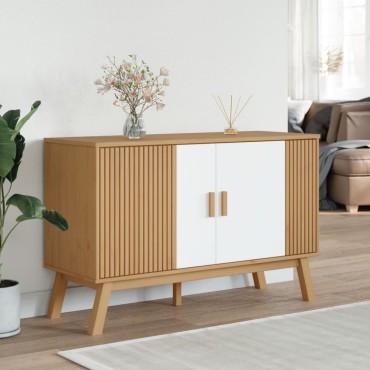 vidaXL Μπουφές OLDEN Λευκό & Καφέ 114x43x73,5cm Μασίφ Ξύλο Πεύκου 1 τεμ.