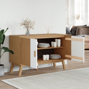 vidaXL Μπουφές OLDEN Λευκό & Καφέ 114x43x73,5cm Μασίφ Ξύλο Πεύκου 1 τεμ.