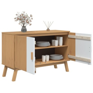 vidaXL Μπουφές OLDEN Λευκό & Καφέ 114x43x73,5cm Μασίφ Ξύλο Πεύκου 1 τεμ.