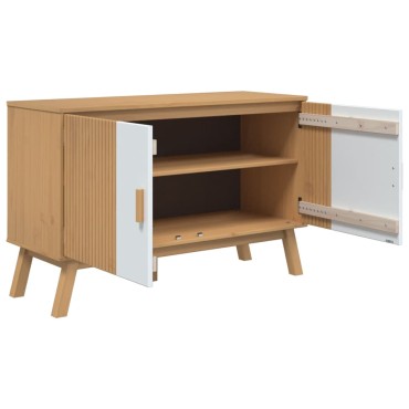 vidaXL Μπουφές OLDEN Λευκό & Καφέ 114x43x73,5cm Μασίφ Ξύλο Πεύκου 1 τεμ.