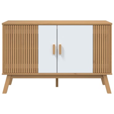 vidaXL Μπουφές OLDEN Λευκό & Καφέ 114x43x73,5cm Μασίφ Ξύλο Πεύκου 1 τεμ.