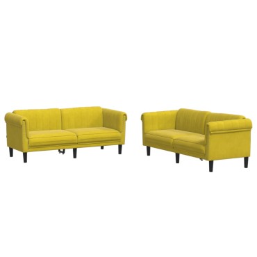 vidaXL Σαλόνι Σετ 2 τεμ. Κίτρινο από Βελούδο 182x77x74cm  Διθέσιος Τριθέσιος