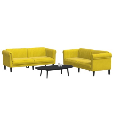 vidaXL Σαλόνι Σετ 2 τεμ. Κίτρινο από Βελούδο 182x77x74cm  Διθέσιος Τριθέσιος