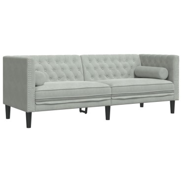 vidaXL Καναπές Τριθέσιος Chesterfield με Στηρίγματα Αν. Γκρι Βελούδο 194x74,5x70,5cm 1 τεμ.